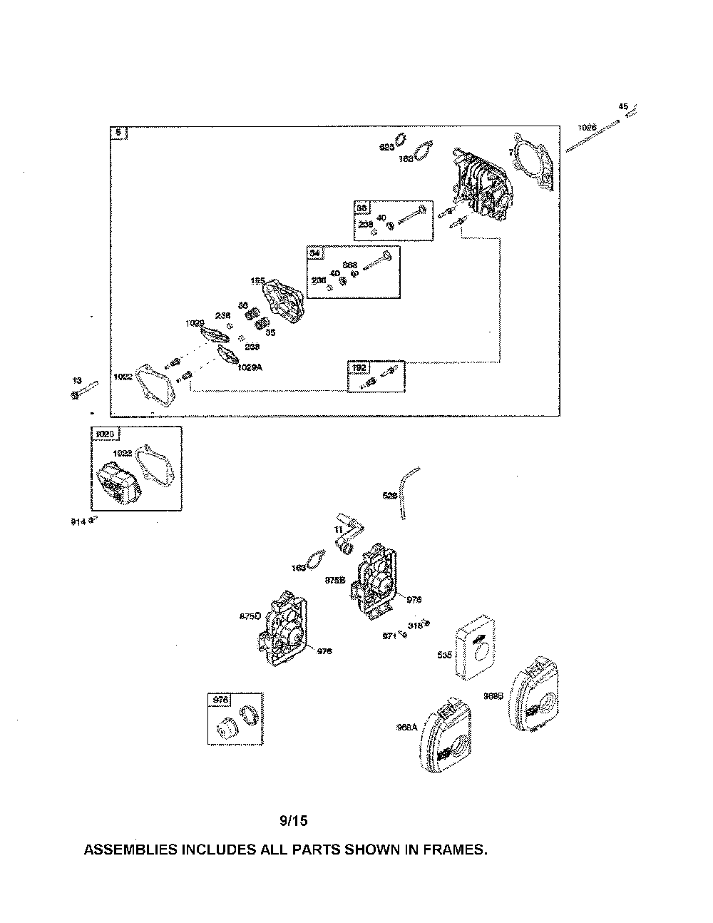 Air cleaner/cylinder head Diagram and Parts List for 11A-A1BW799  MTD Lawn Mower