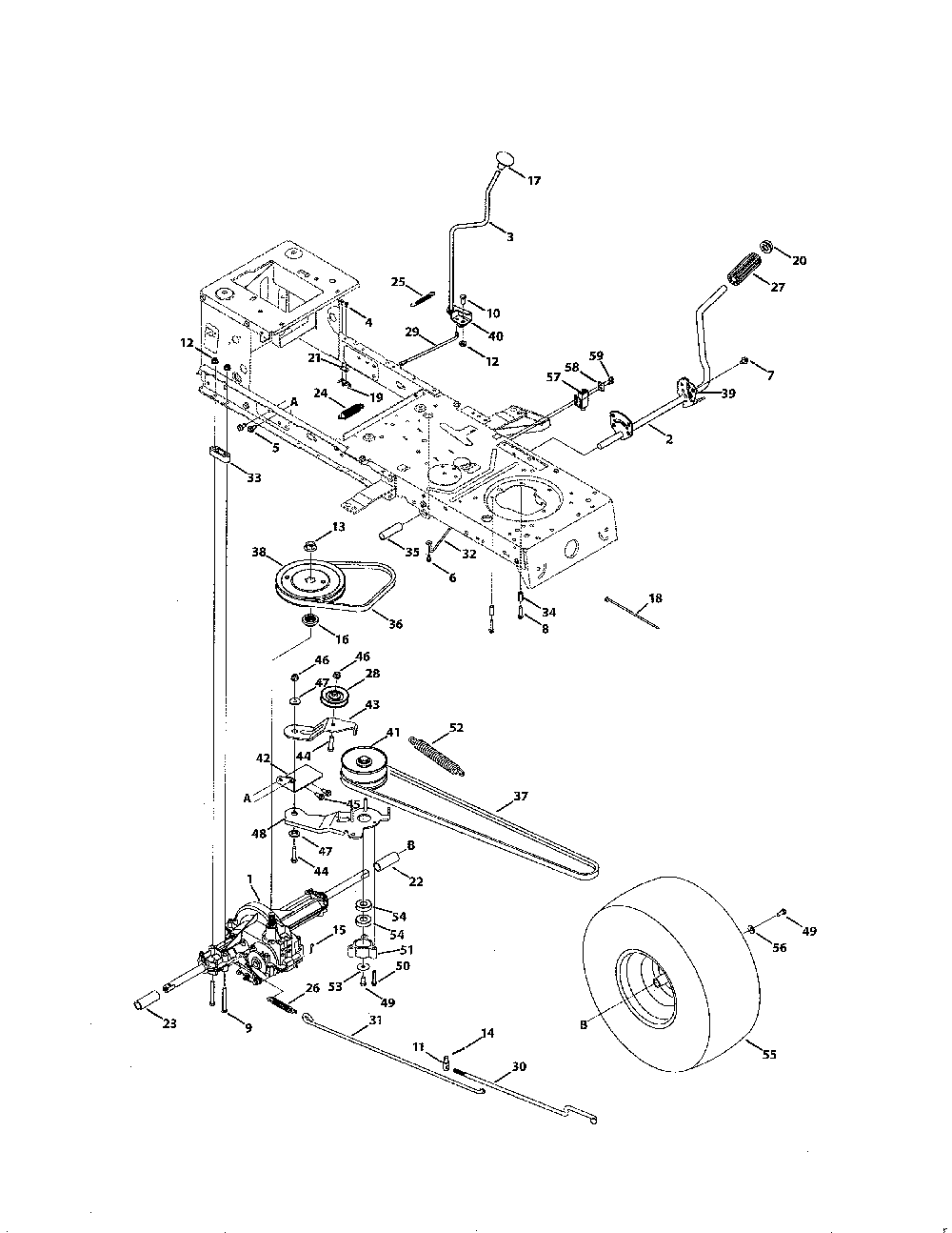 Transmission Diagram and Parts List for 13AX775H031  MTD Lawn Tractor