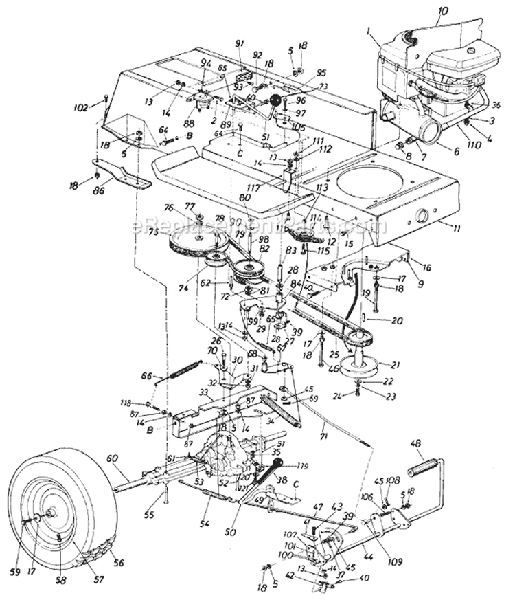 Page B Diagram and Parts List for 682 1987 MTD Lawn Tractor