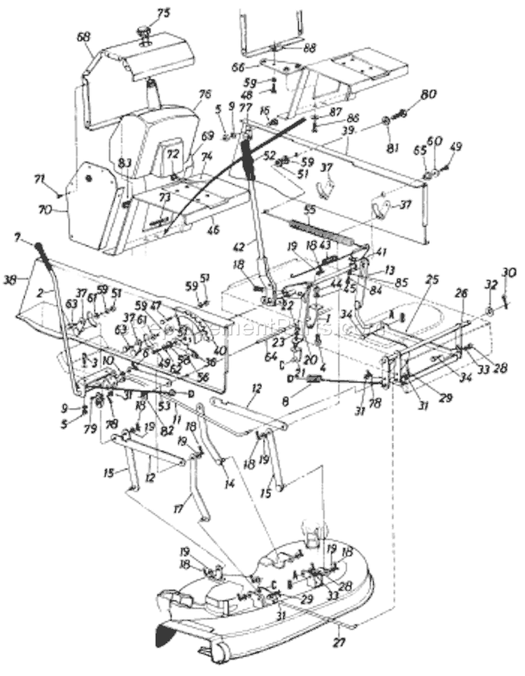 Page D Diagram and Parts List for 683-033 1987 MTD Lawn Tractor