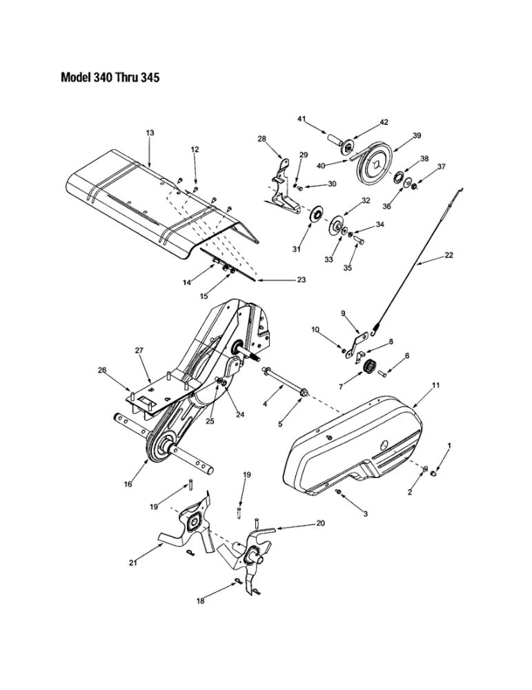 Inner And Outer Tine/V-Belt/Shield Diagram and Parts List for 21A-342B062  MTD Tiller