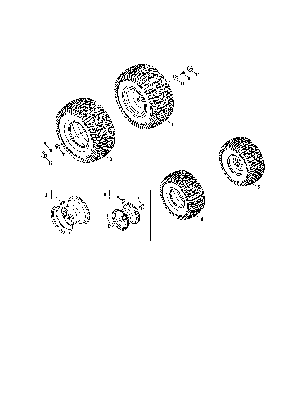 Wheels Diagram and Parts List for 13BQA1ZT299  MTD Lawn Tractor