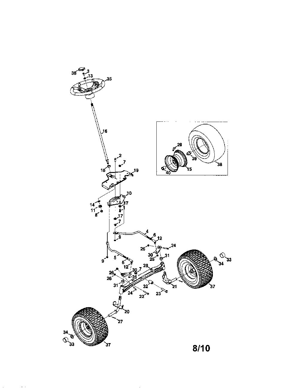 Steering/axle Diagram and Parts List for 13AR91PS099  MTD Lawn Tractor