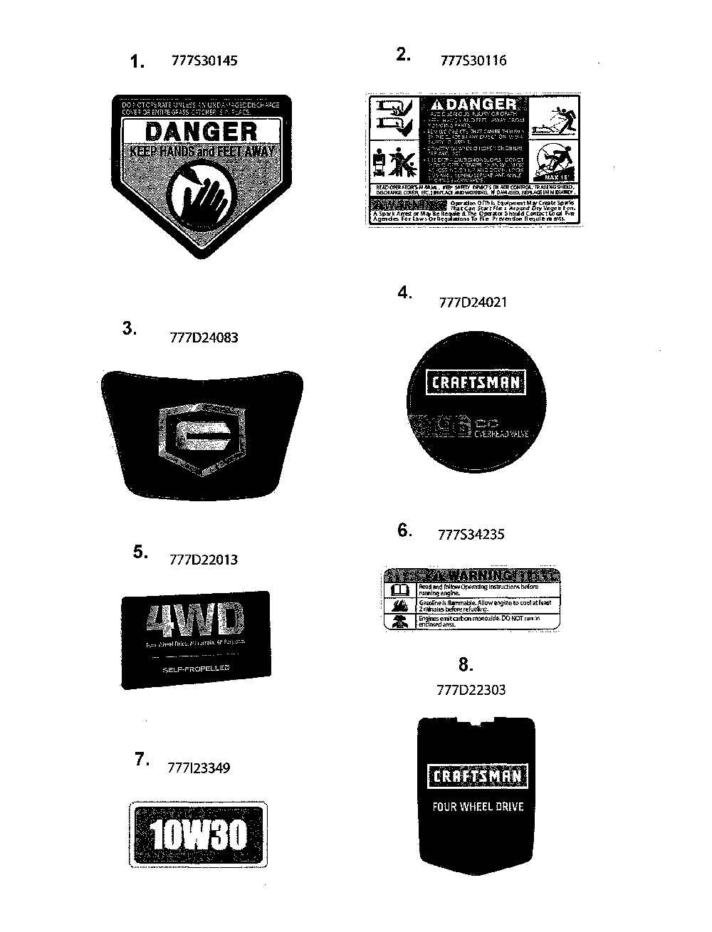 Decals Diagram and Parts List for 12A-N2M7799  MTD Lawn Mower
