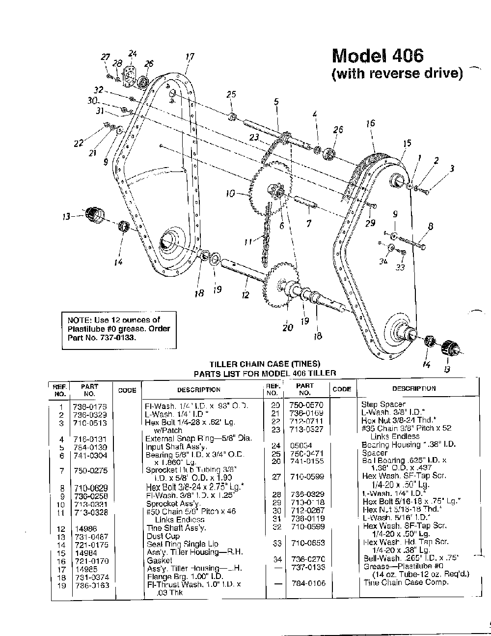 Tiller chain case Diagram and Parts List for 3903003  MTD Tiller