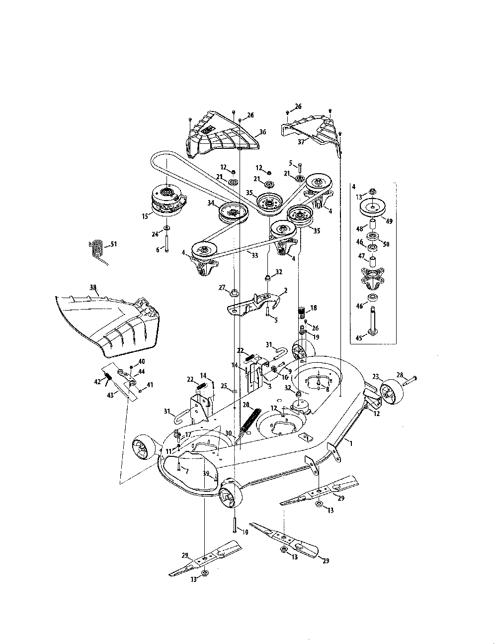 Deck/spindle Diagram and Parts List for 17ARCBDQ099  MTD Lawn Tractor