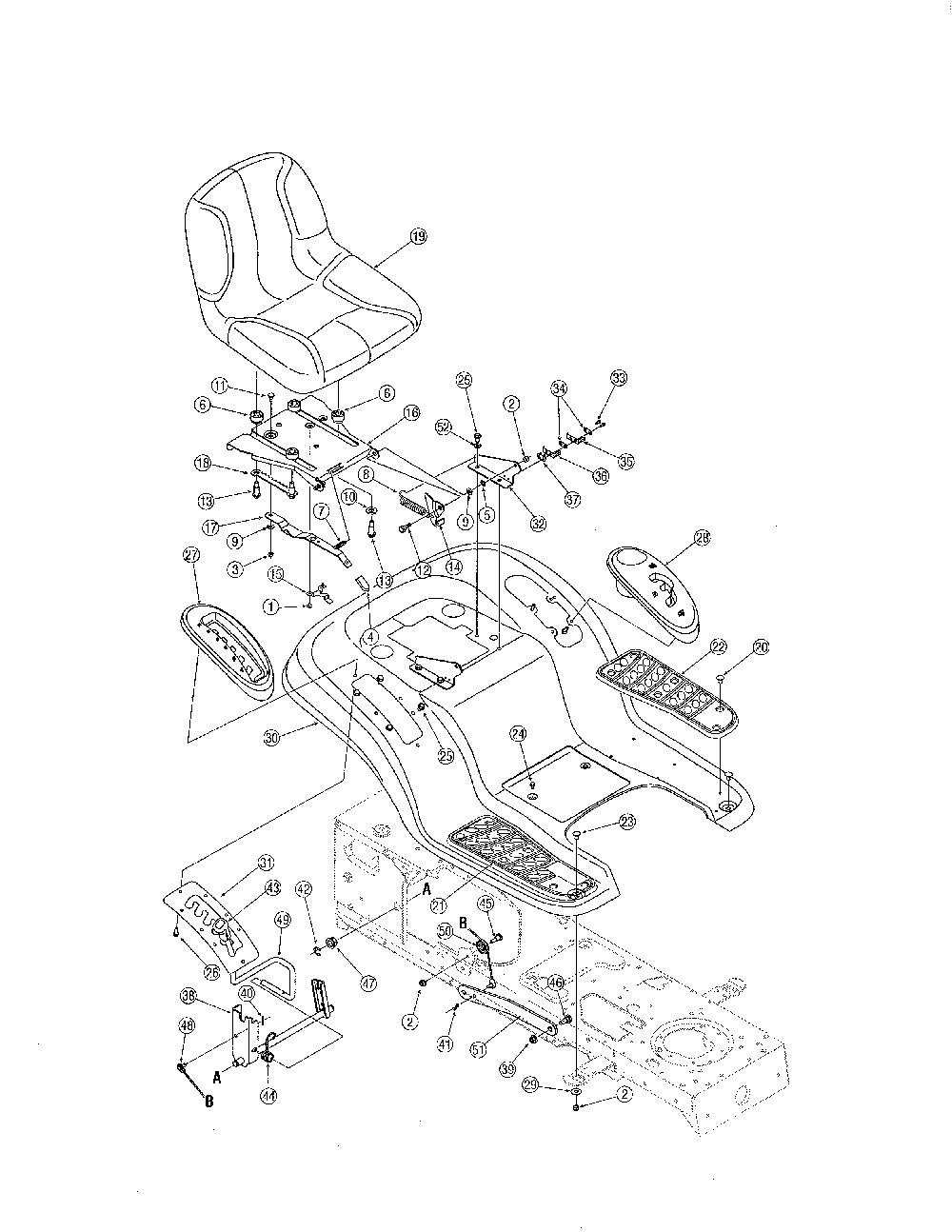 Seat & fender Diagram and Parts List for 13AL606G730  MTD Lawn Tractor