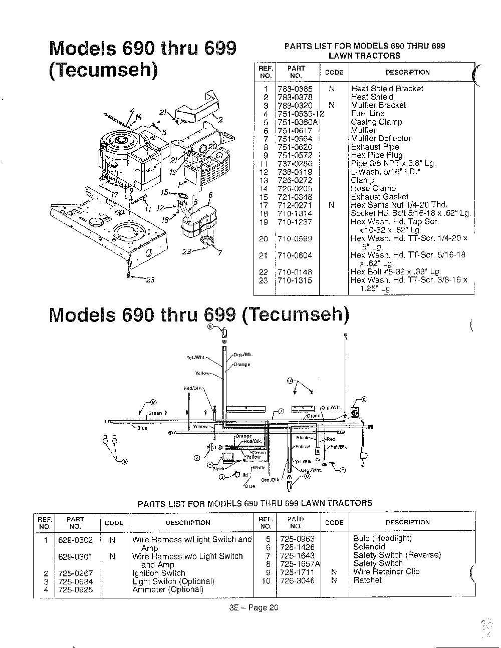 Models 690-699 and electrical page 2 Diagram and Parts List for 3650002  MTD Lawn Tractor