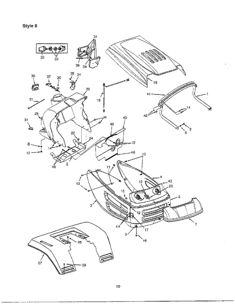 Hood/Fender/Panels/Lens 1 Diagram and Parts List for 690  MTD Lawn Tractor