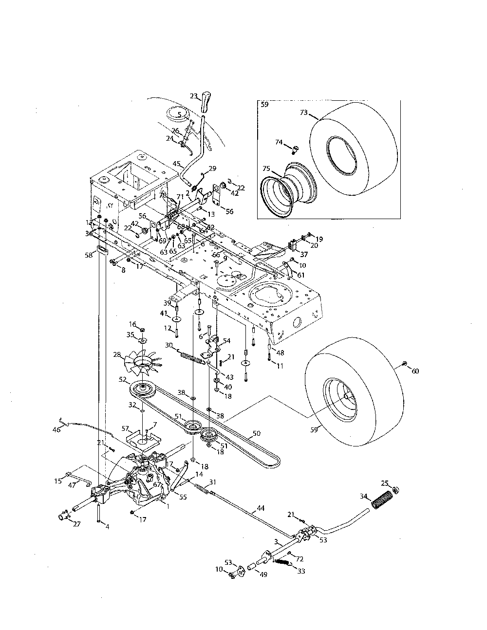 Transmission Diagram and Parts List for 13AL79XT099  MTD Lawn Tractor