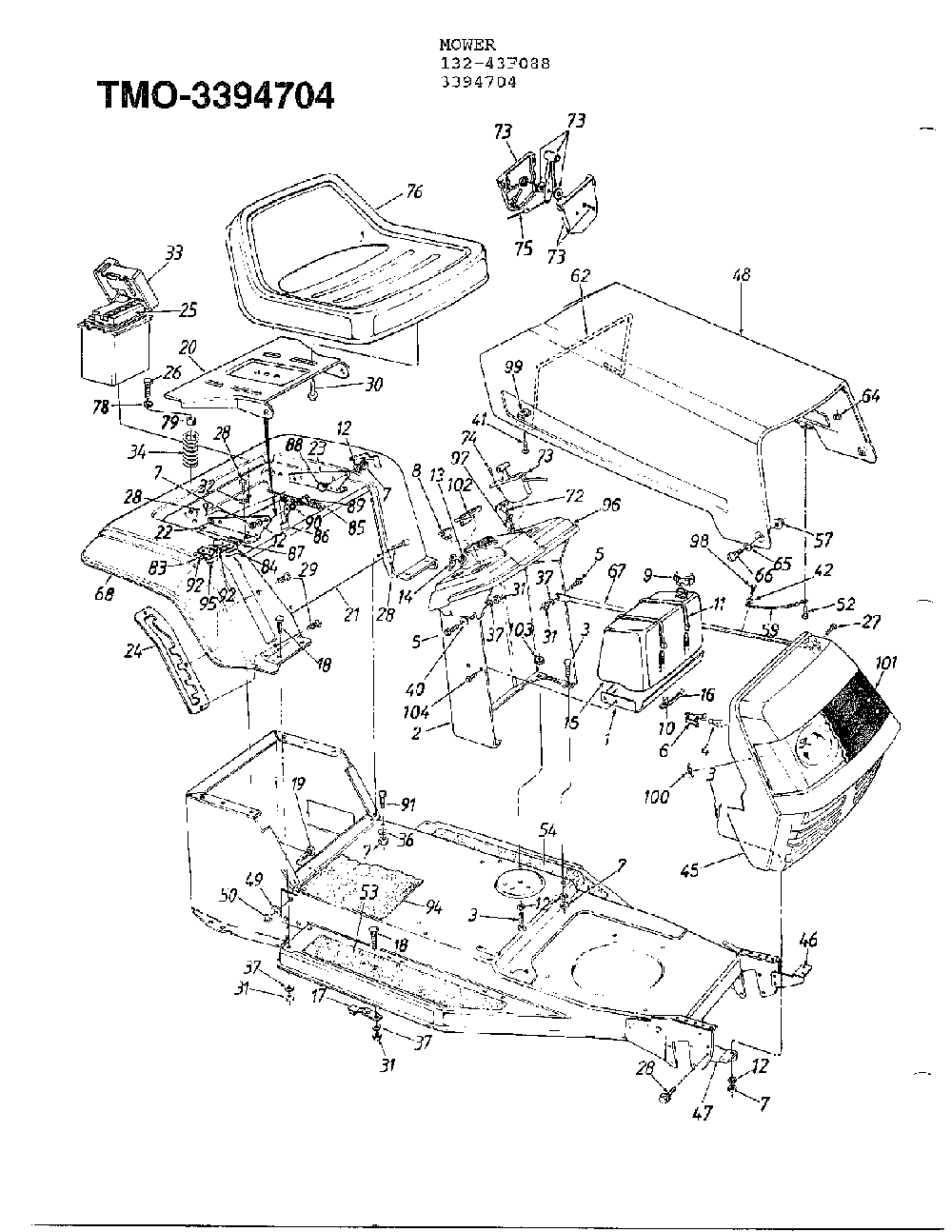Mower Diagram and Parts List for 3394704  MTD Lawn Tractor