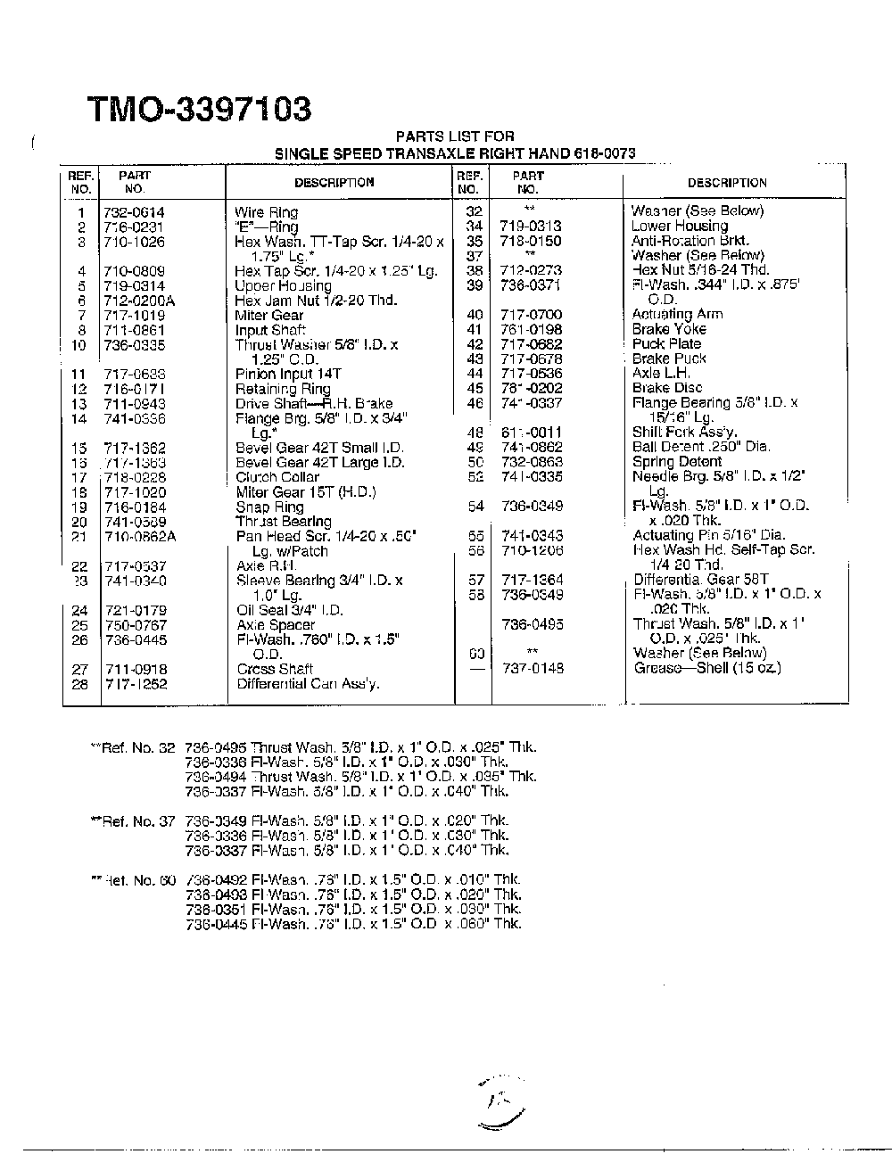 Single speed transaxle page 2 Diagram and Parts List for 3397103  MTD Lawn Tractor
