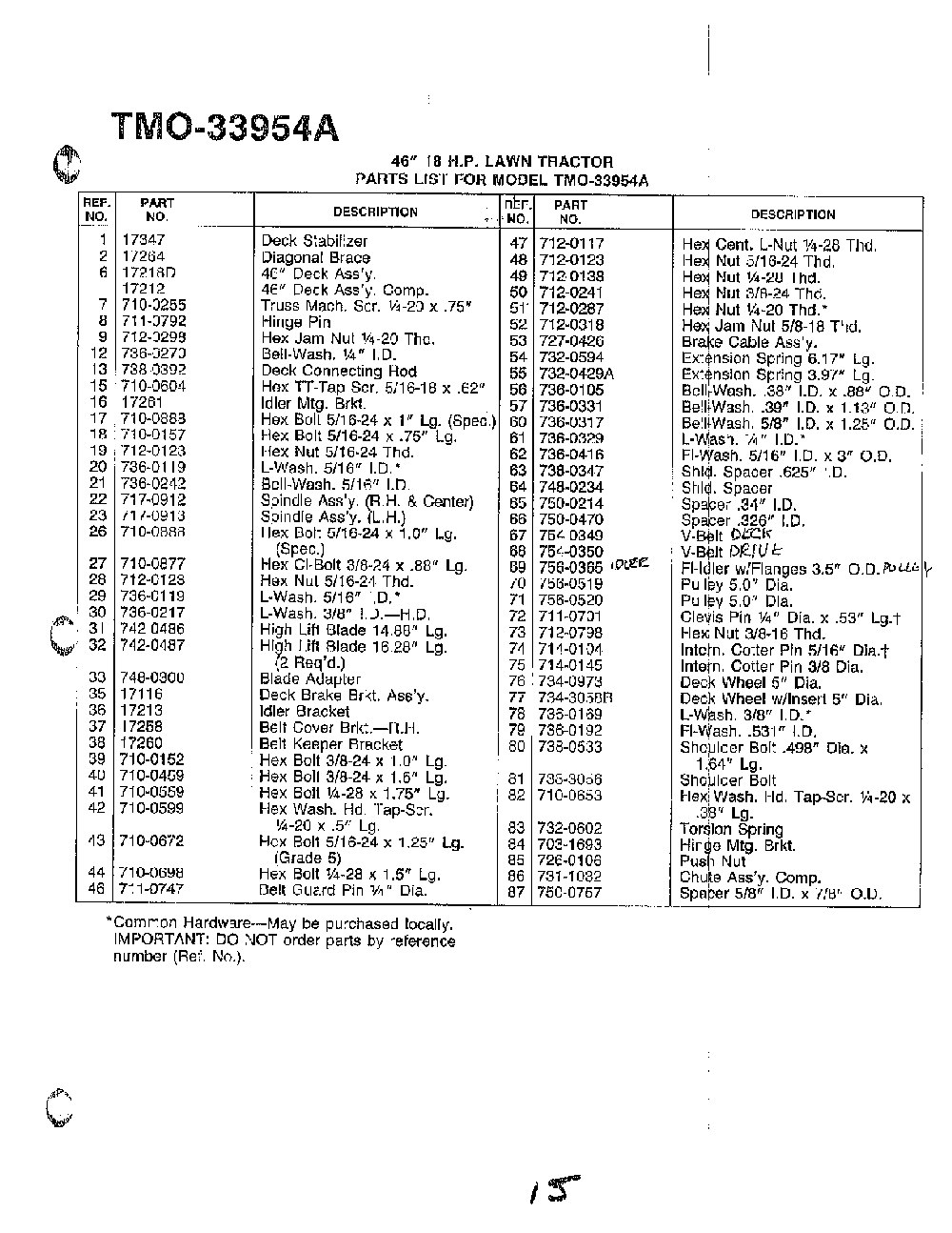 46" 18hp lawn tractor page 2 Diagram and Parts List for 33954A  MTD Lawn Tractor