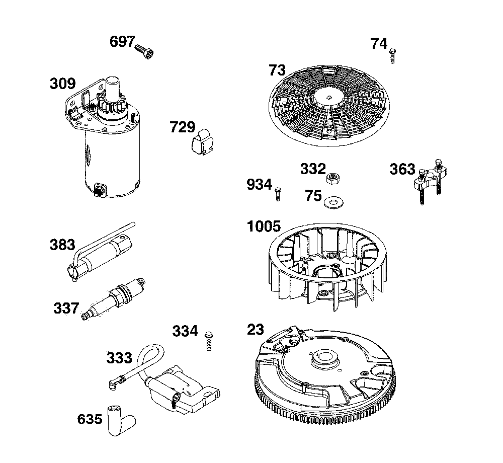 Flywheel/ignition/starter Diagram and Parts List for 17ADFACQ093  MTD Lawn Mower