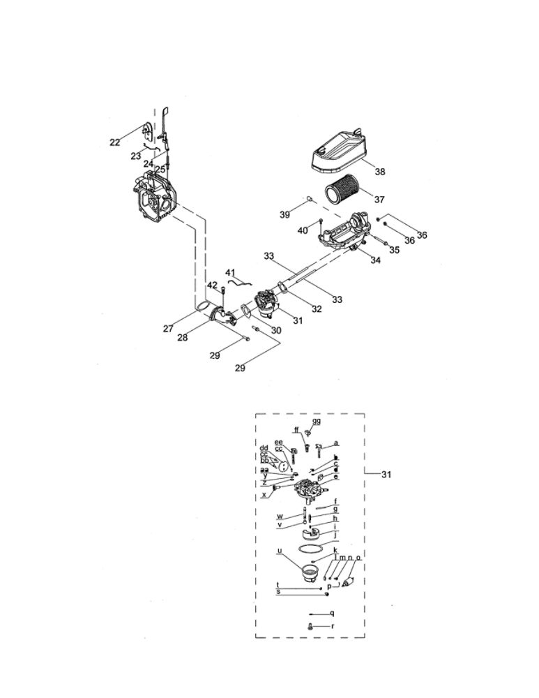 Carburator Diagram and Parts List for 7T84JUA  MTD Engine