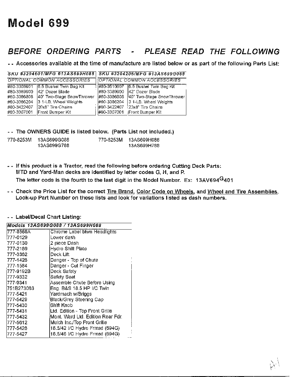 Engine/electrical Diagram and Parts List for SKU3204601  MTD Lawn Tractor