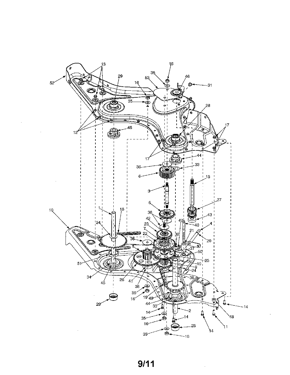 Gear case Diagram and Parts List for 21AB454E730  MTD Tiller