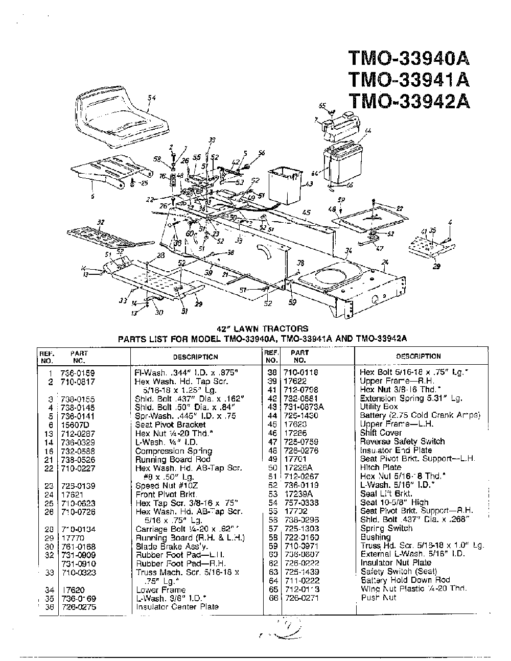 42" lawn tractor page 4 Diagram and Parts List for 33940A  MTD Lawn Tractor