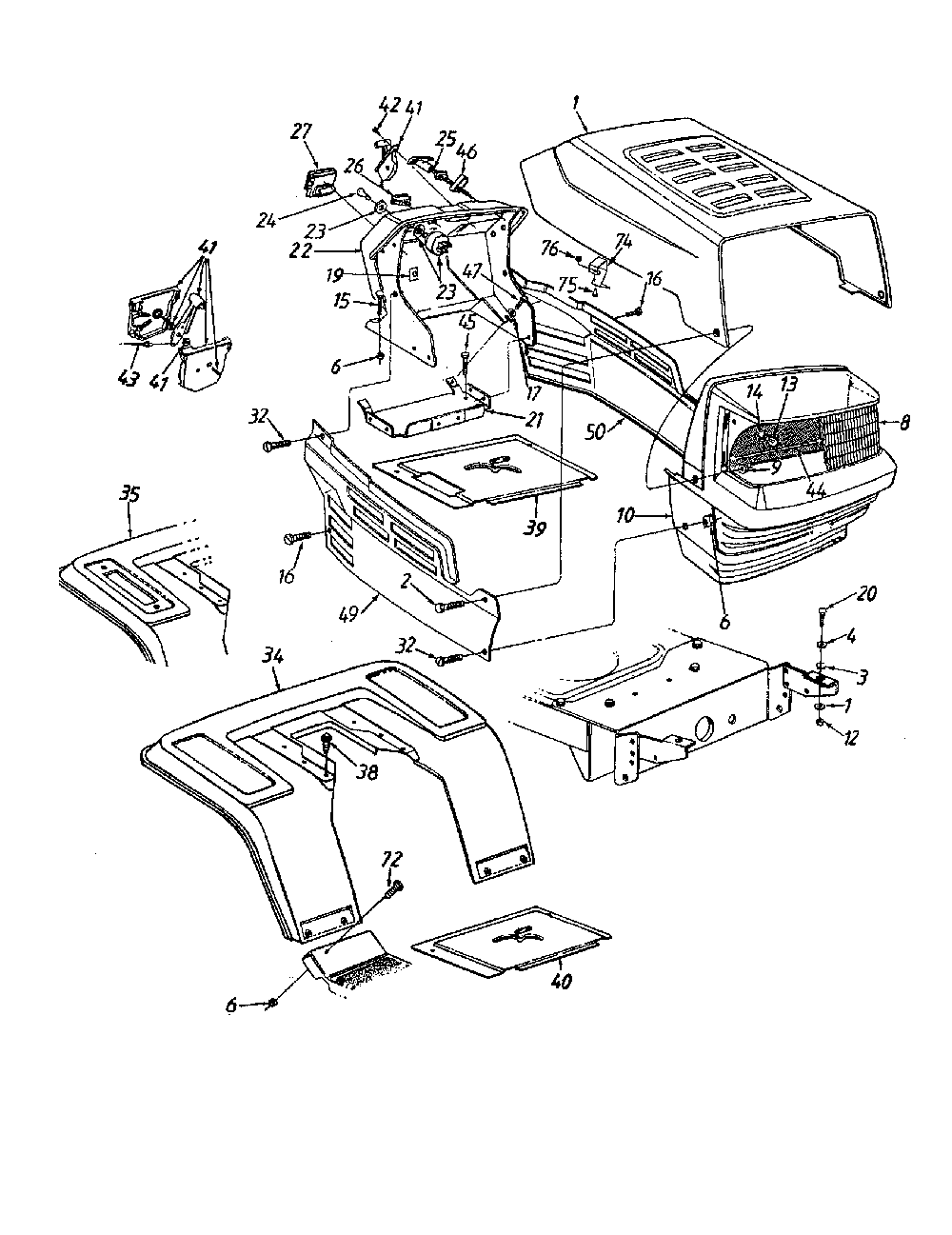 Hood (style 5) Diagram and Parts List for 13AH665F020  MTD Lawn Tractor