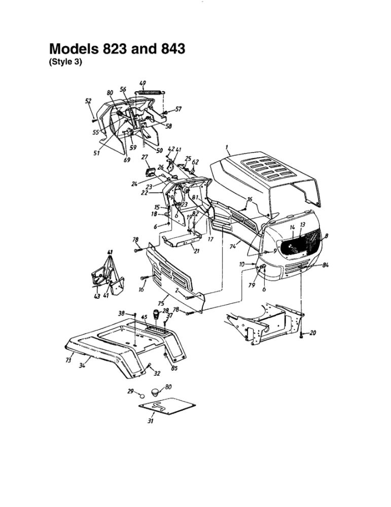 Hood/Grille 2 Diagram and Parts List for 820 THRU 829 MTD Lawn Tractor