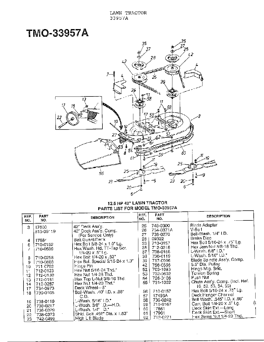 12.5 42" lawn tractor Diagram and Parts List for 33944A  MTD Lawn Tractor