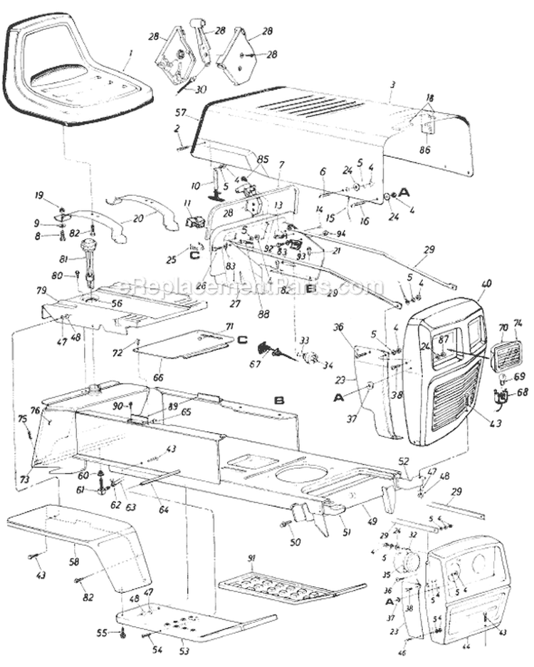Page E Diagram and Parts List for 752-023 1988 MTD Lawn Tractor