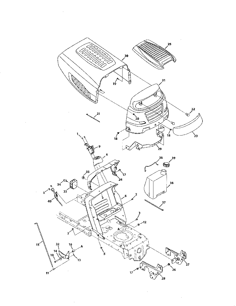 5 style hood Diagram and Parts List for 13AX775H031  MTD Lawn Tractor