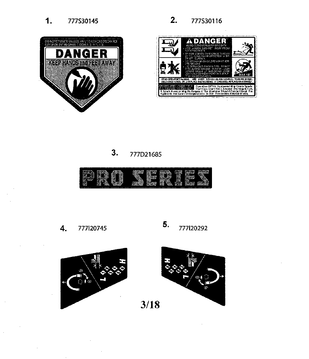Decals Diagram and Parts List for 12AVP7BB799  MTD Lawn Mower