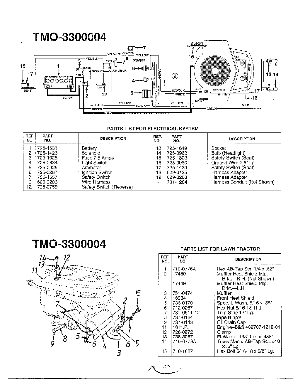 Information/wiring diagram Diagram and Parts List for 3300004  MTD Lawn Tractor