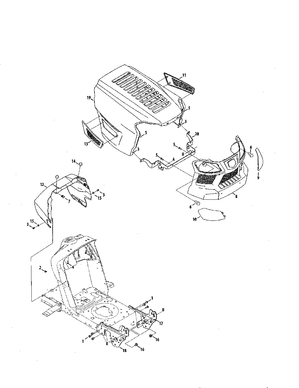Hood/grill Diagram and Parts List for 13BL78XT099  MTD Lawn Tractor