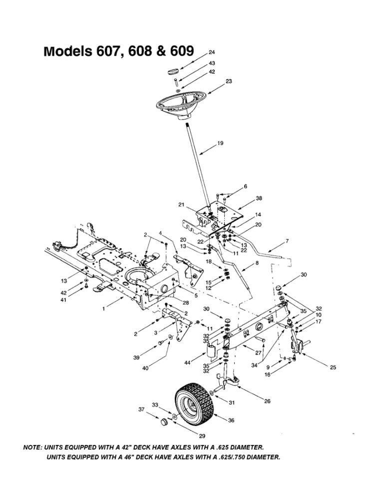 Steering Assembly 1 Diagram and Parts List for 608  MTD Lawn Tractor