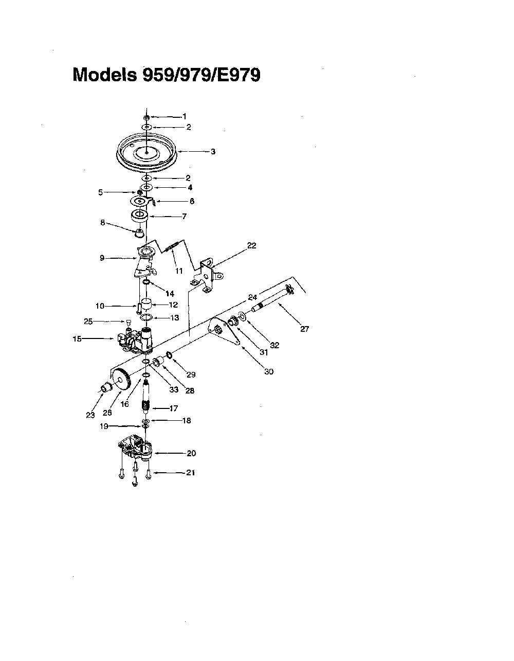 Gear/pulley/upper housing Diagram and Parts List for 970-979  MTD Lawn Mower