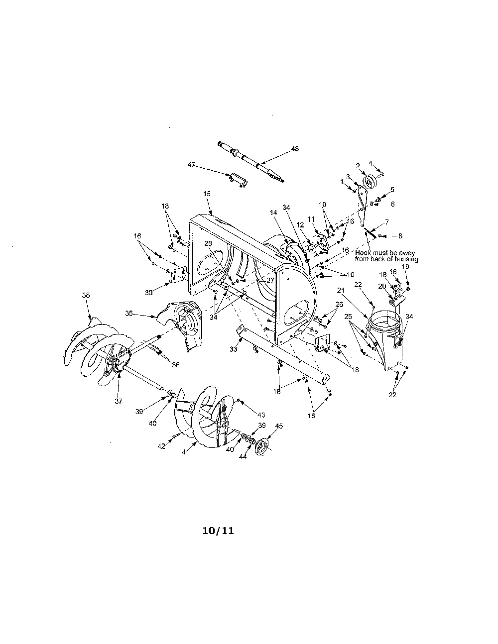 Auger & housing Diagram and Parts List for 31AS611E352  MTD Snow Blower