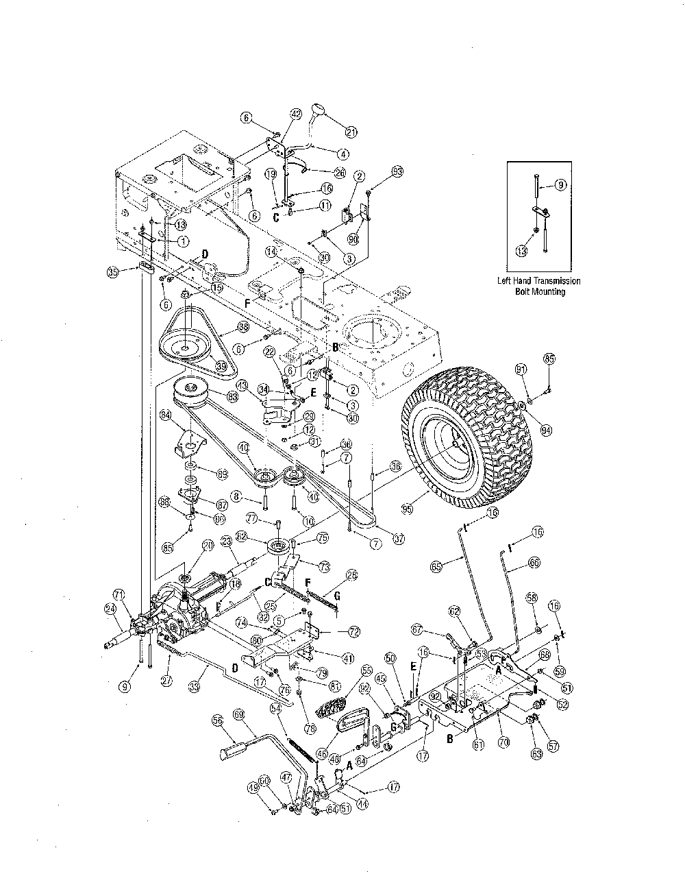 Drive Diagram and Parts List for 13AL606G730  MTD Lawn Tractor