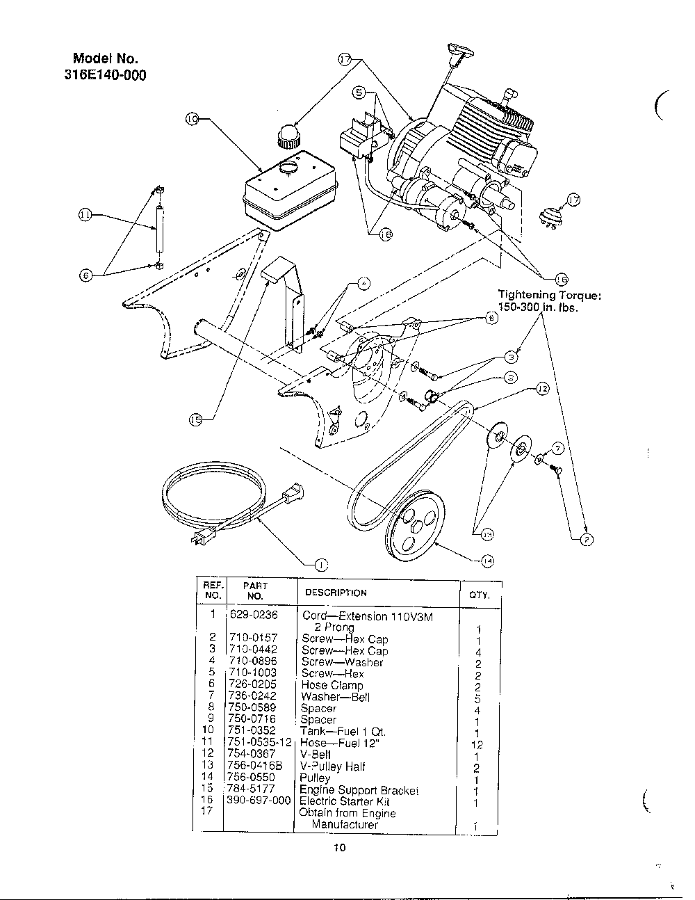Snow thrower page 7 Diagram and Parts List for 316-140-000  MTD Snow Blower