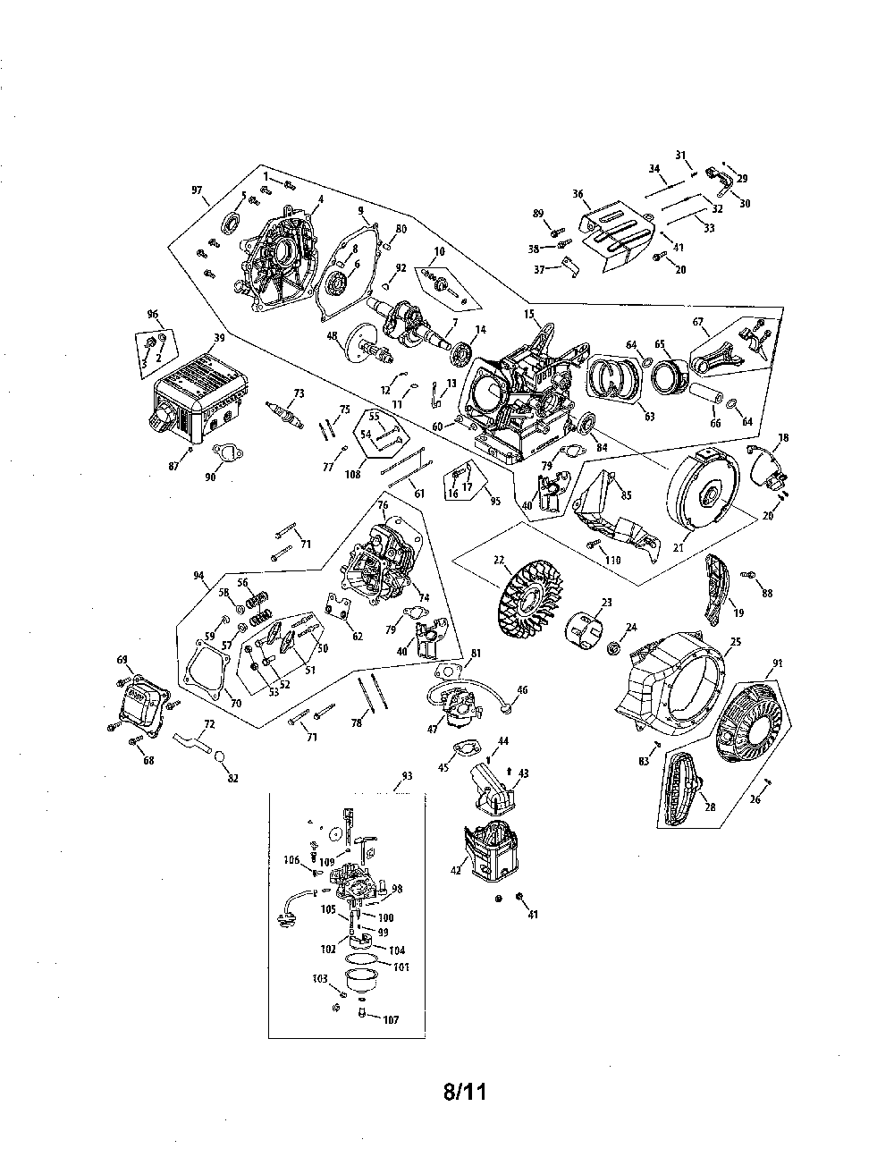 Engine Diagram and Parts List for ZS161-JWA  MTD Engine