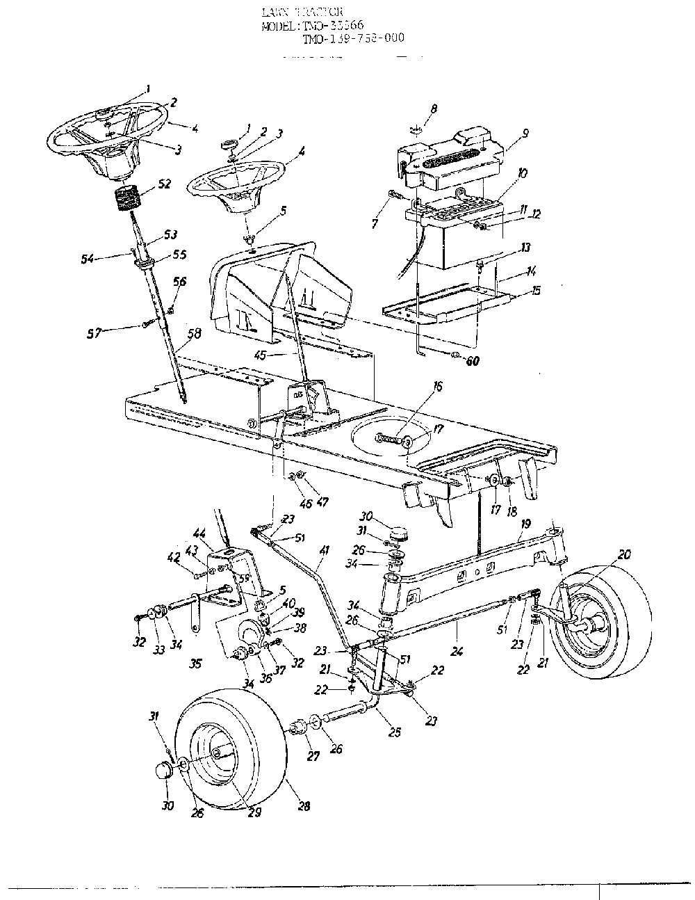 Lawn tractor/front wheel chart Diagram and Parts List for 33566  MTD Lawn Tractor