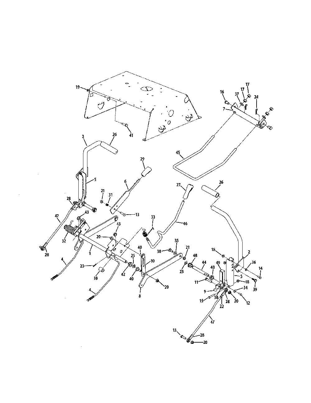 Deck lift & controls, 42 & 50" decks Diagram and Parts List for 17AC2ACG055  MTD Lawn Mower