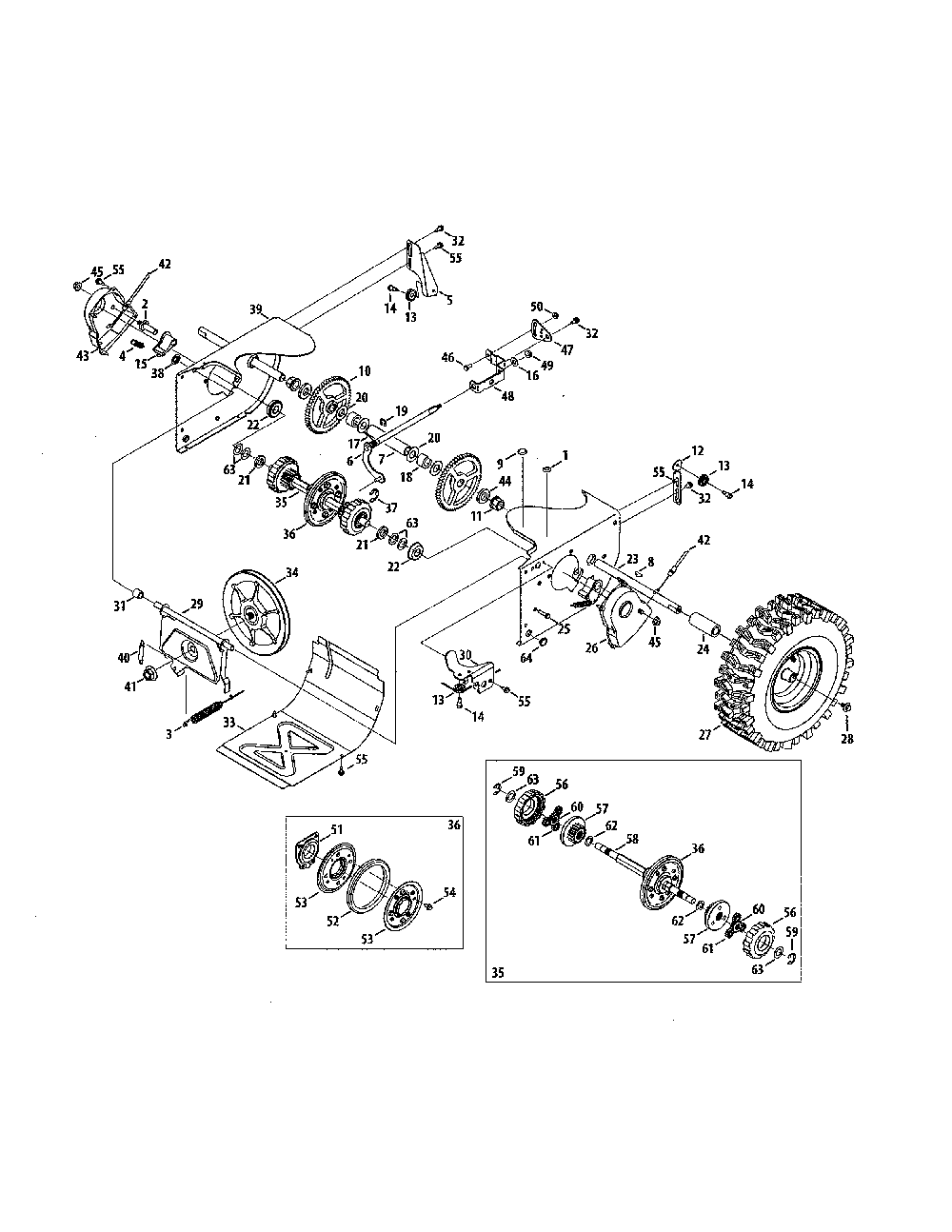 Wheels/gearbox/driveshaft Diagram and Parts List for 31AS5BHE799  MTD Snow Blower