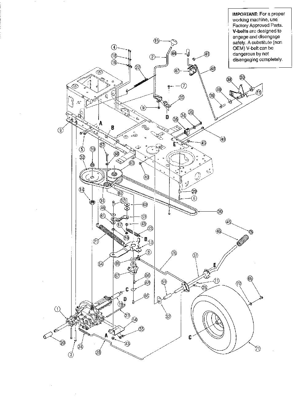 Transmission Diagram and Parts List for 13AN771G731  MTD Lawn Tractor