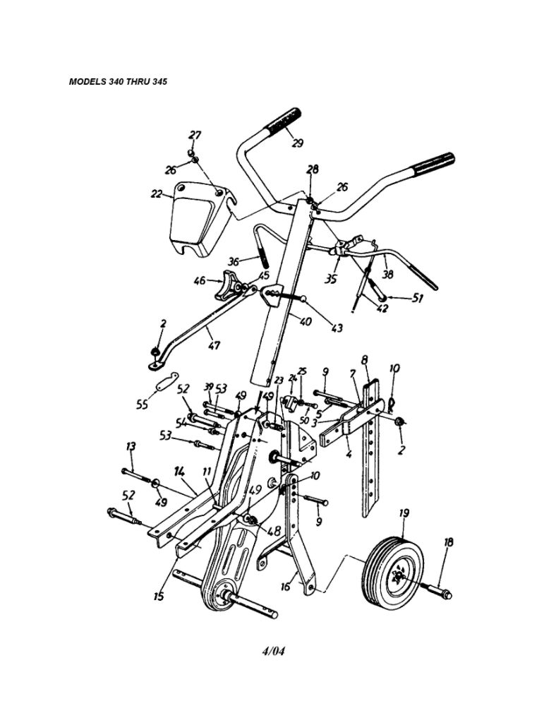 Handle/Cover-Handle/Frame 1 Diagram and Parts List for 340  MTD Tiller