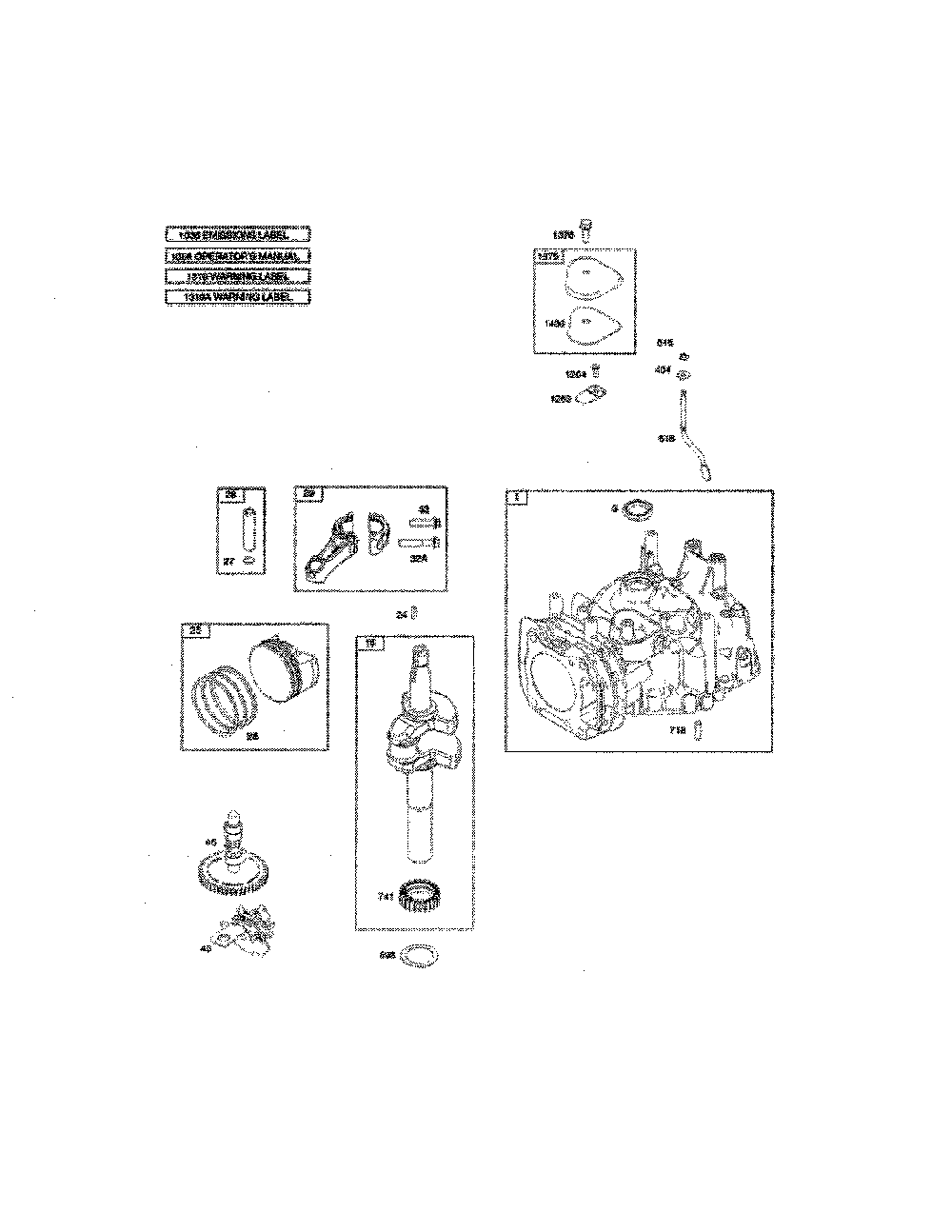 Crankshaft/cylinder Diagram and Parts List for 12BVB15R799  MTD Lawn Mower
