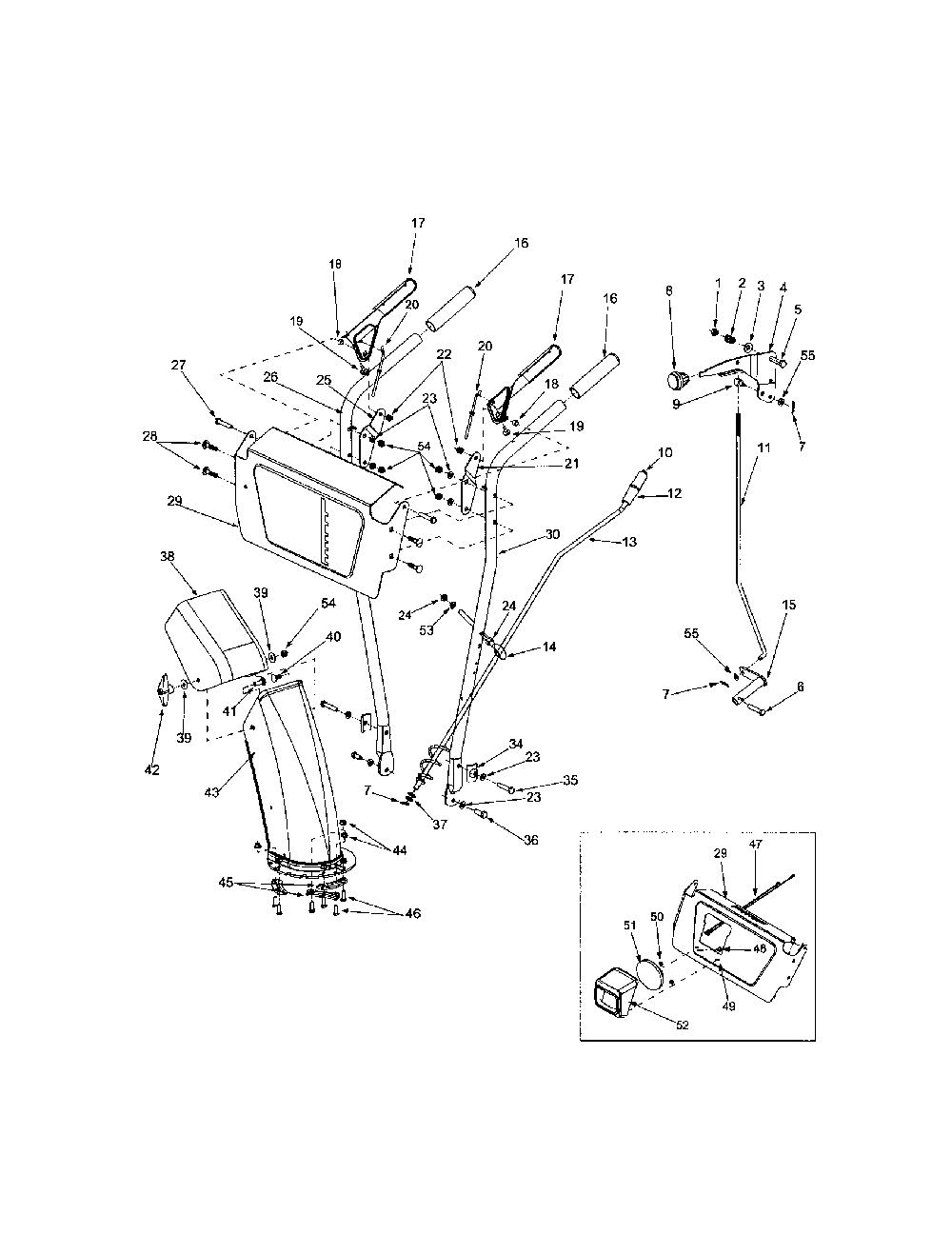 Control panel/handle Diagram and Parts List for 644E  MTD Snow Blower