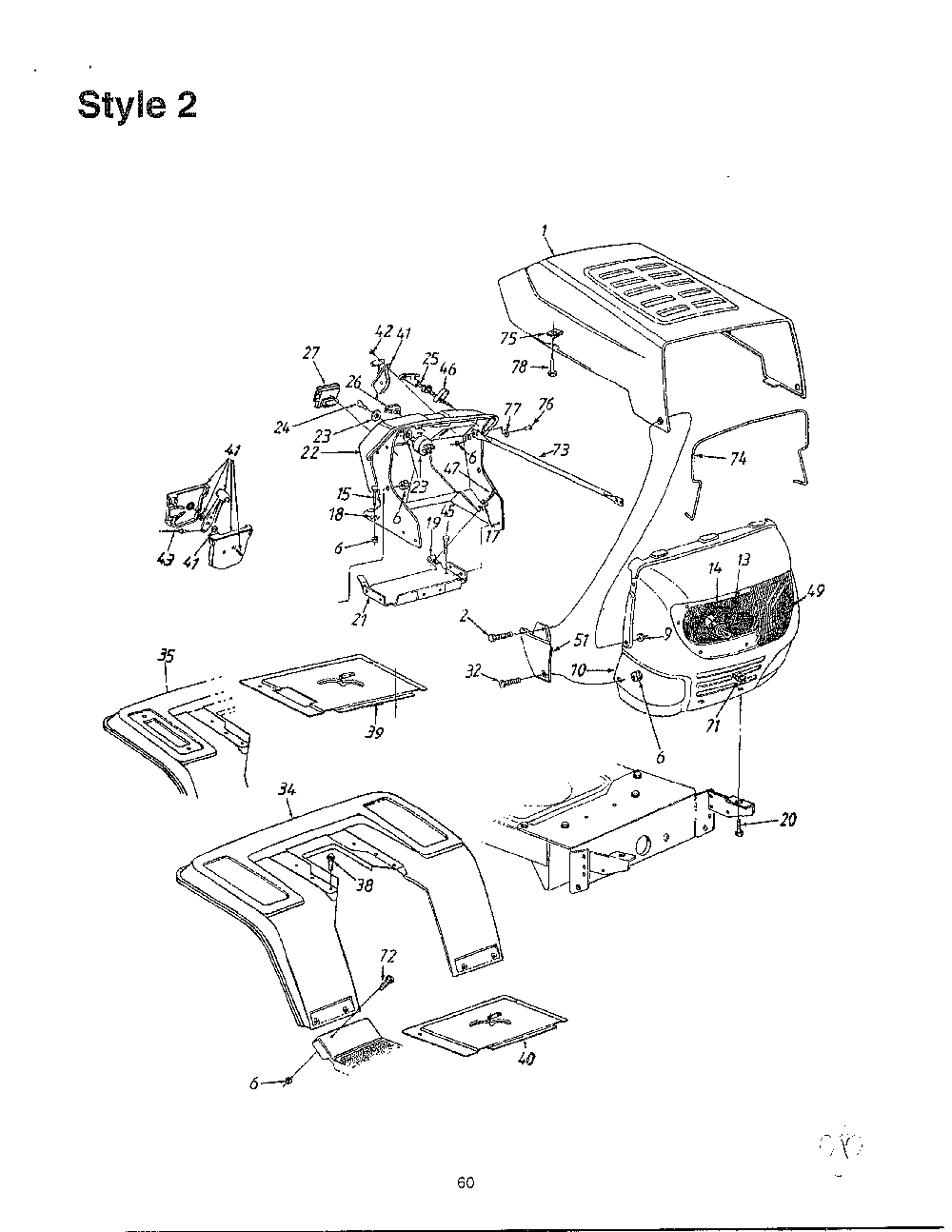 Style 2/hood Diagram and Parts List for SKU3104600  MTD Lawn Tractor