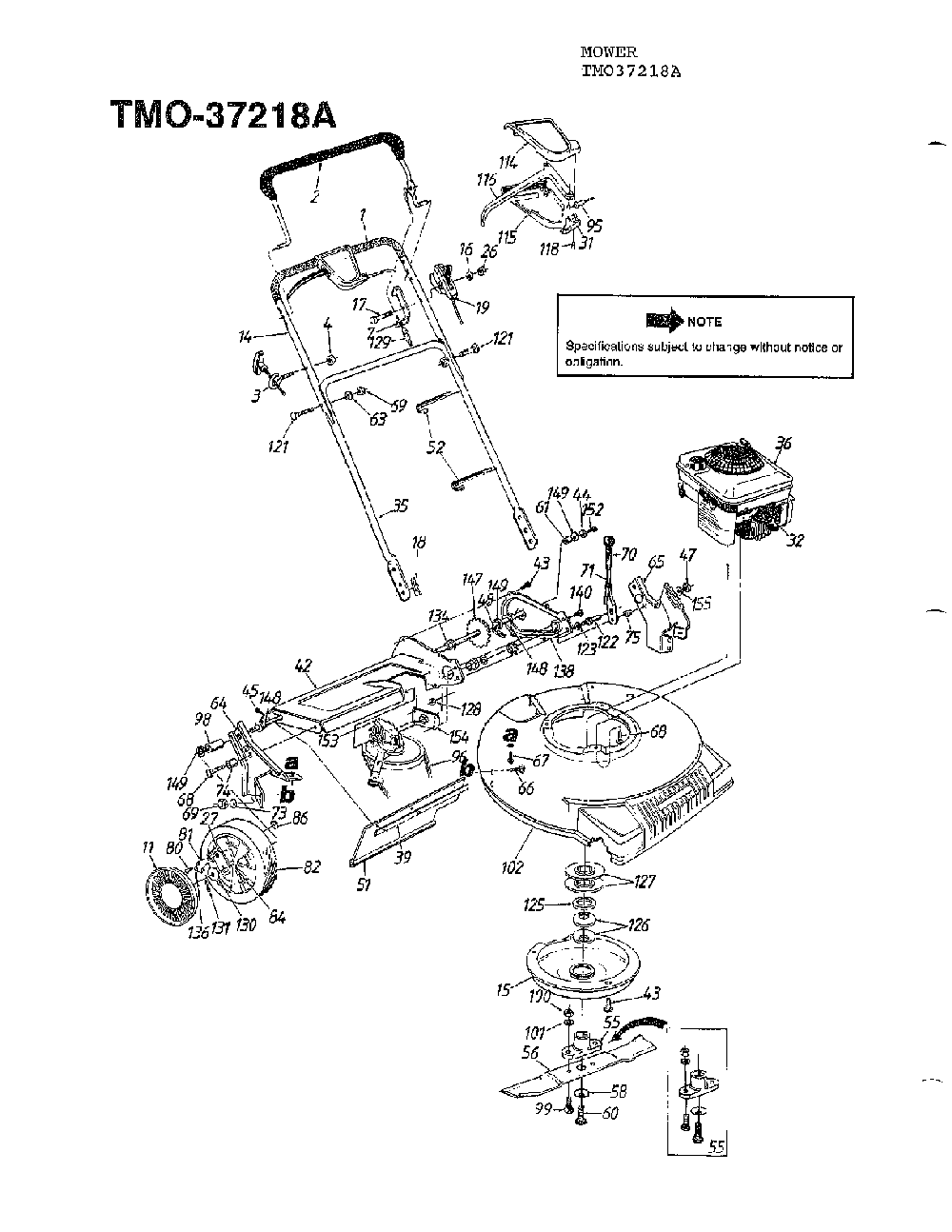 5 hp 21" mulching mower page 2 Diagram and Parts List for 37218A  MTD Lawn Mower