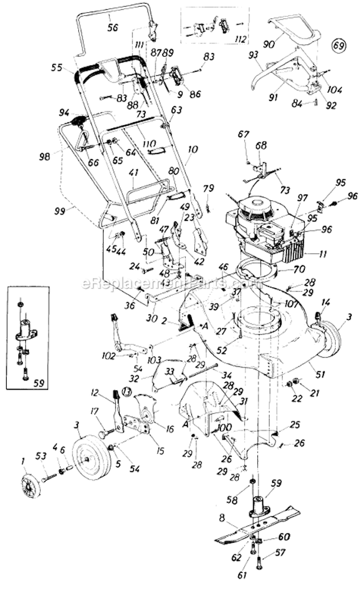 Page A Diagram and Parts List for 126-362-000 1986 MTD Lawn Mower