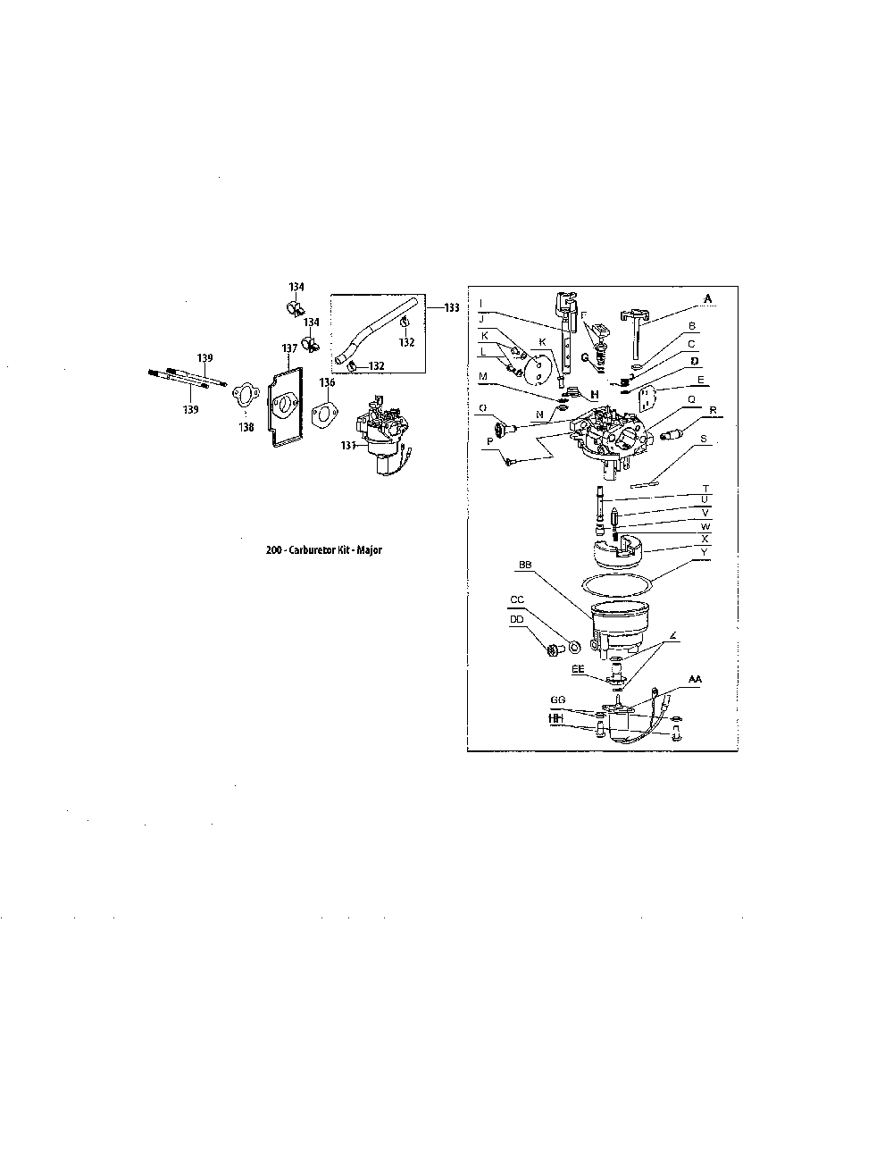Carburetor Diagram and Parts List for 13B226JD299  MTD Lawn Mower