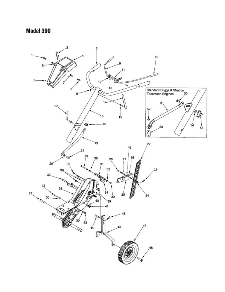 Handle/Frame/Wheel 4 Diagram and Parts List for 21A-342B062  MTD Tiller