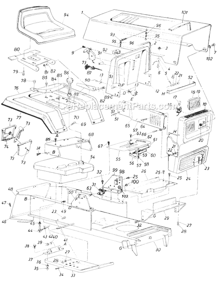 Page B Diagram and Parts List for 813-033 1987 MTD Lawn Tractor