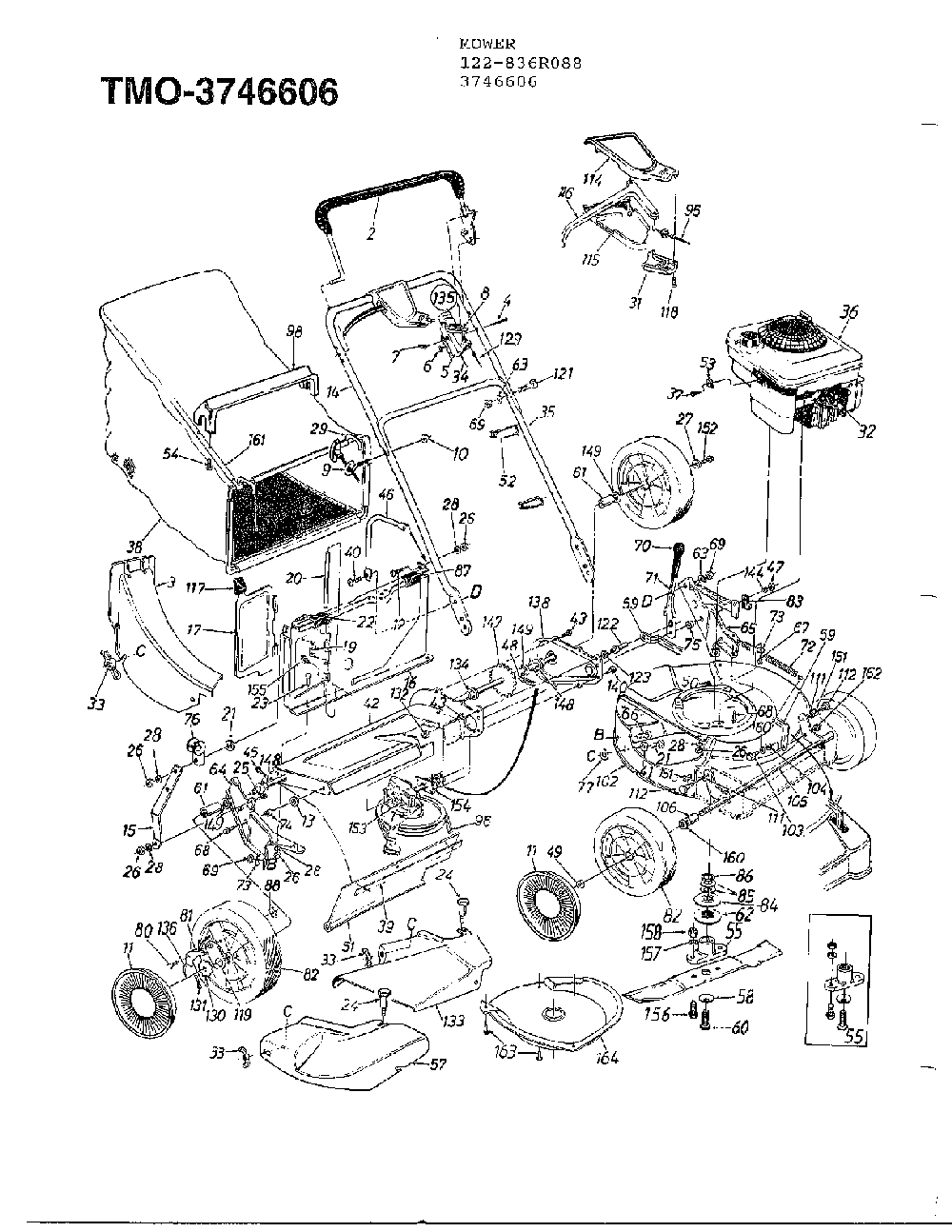 4.5hp 21" rotary mower Diagram and Parts List for 3746606  MTD Lawn Mower